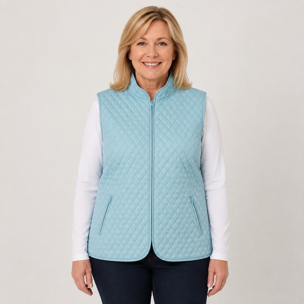 The Tog Shop Women's Large Light Blue Quilted Vest Full Zip Pockets Lightweight